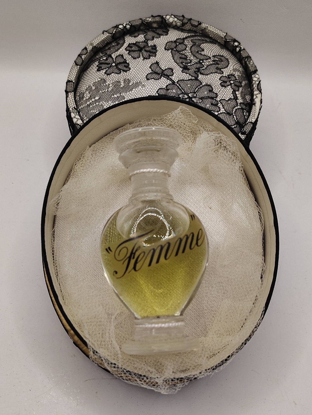 Vintage FEMME by Marcel Rochas Parfum Dummy Display Bottle And Lace Box 1940's